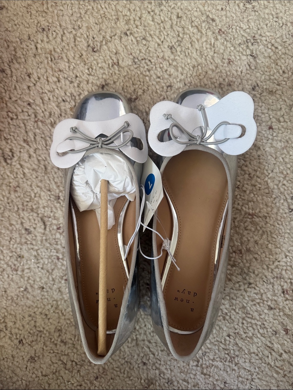 Target Silver and White Women's Bow Ballet Flats